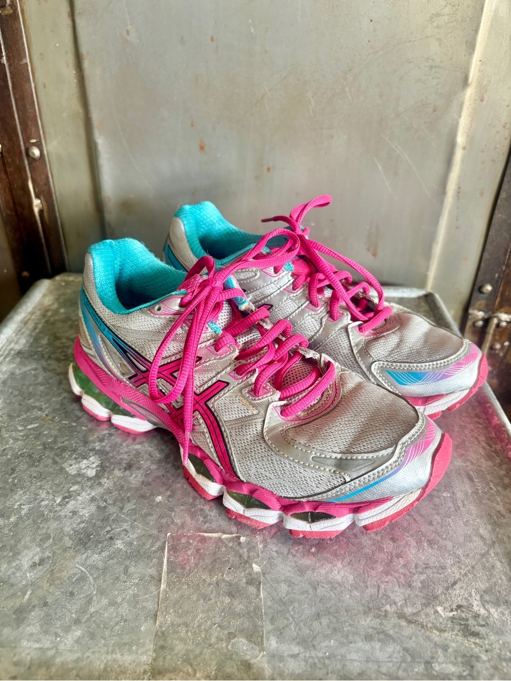 Asics Gel-Evate 3 Women's Athletic Shoes in Gray with Pink and Blue Accents